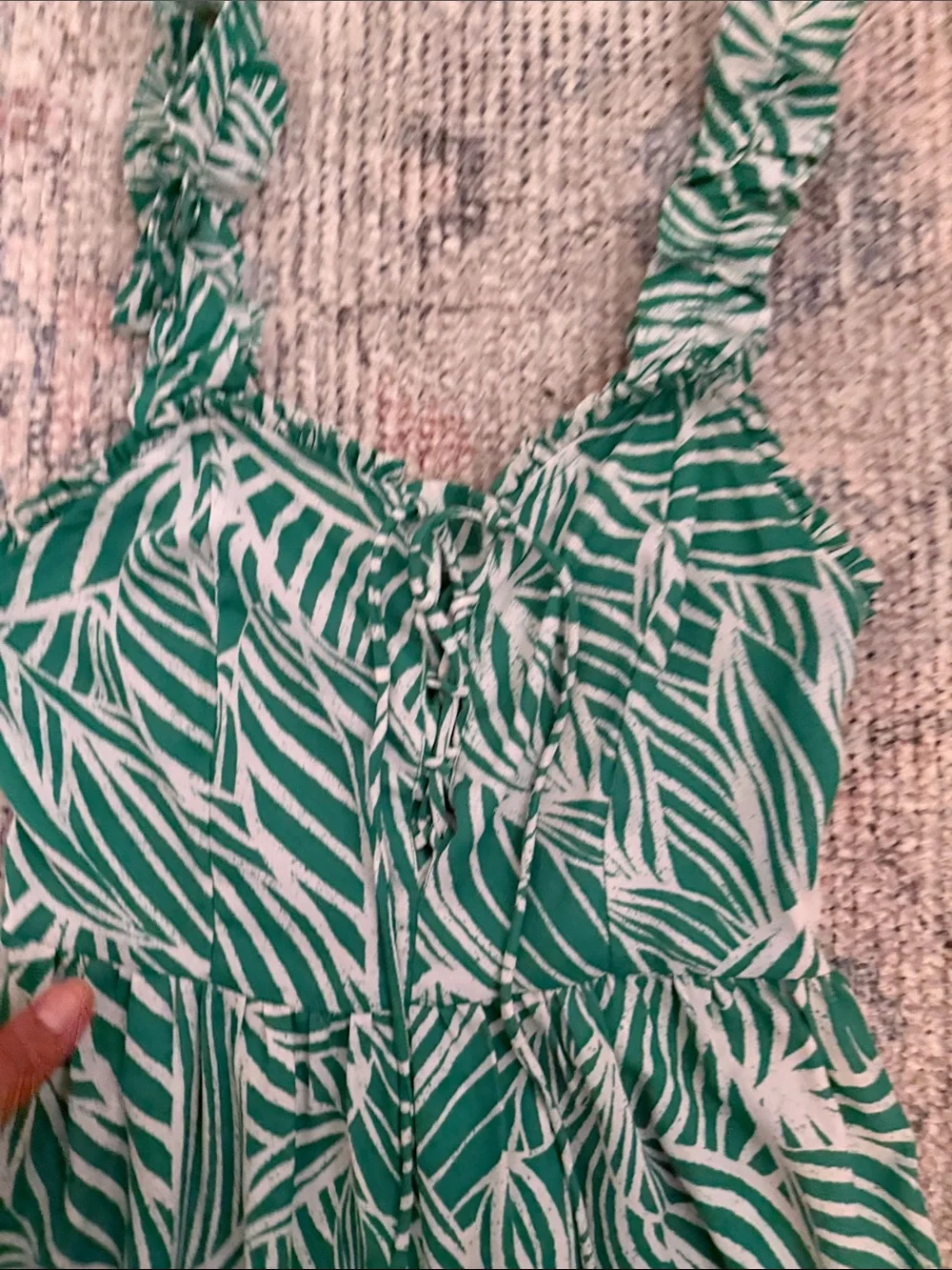 Japna Green and White Leaf-Print Wide-Leg Jumpsuit